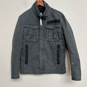 G-Star RAW Green Utility Field Jacket Medium Military Zip Front Logo Men’s